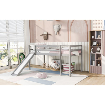 Lit mezzanine avec design multifonctionnel coulissant