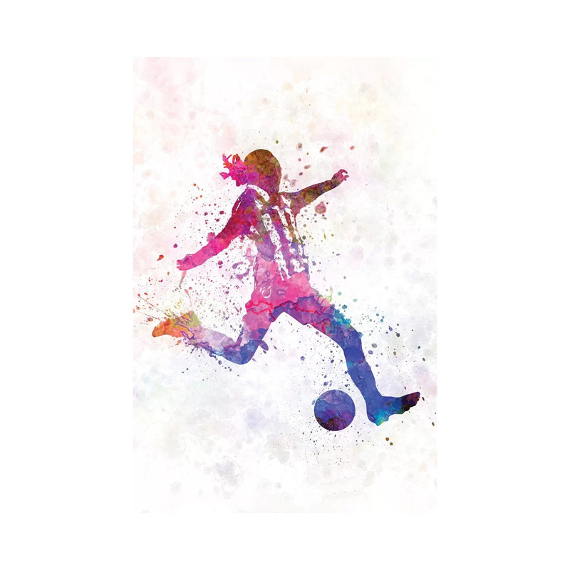 «Girl jouant au soccer Silhouette IV» par Paul Rommer - peinture sur toile tendue, H 26 po x l 18 po x 1,5 po