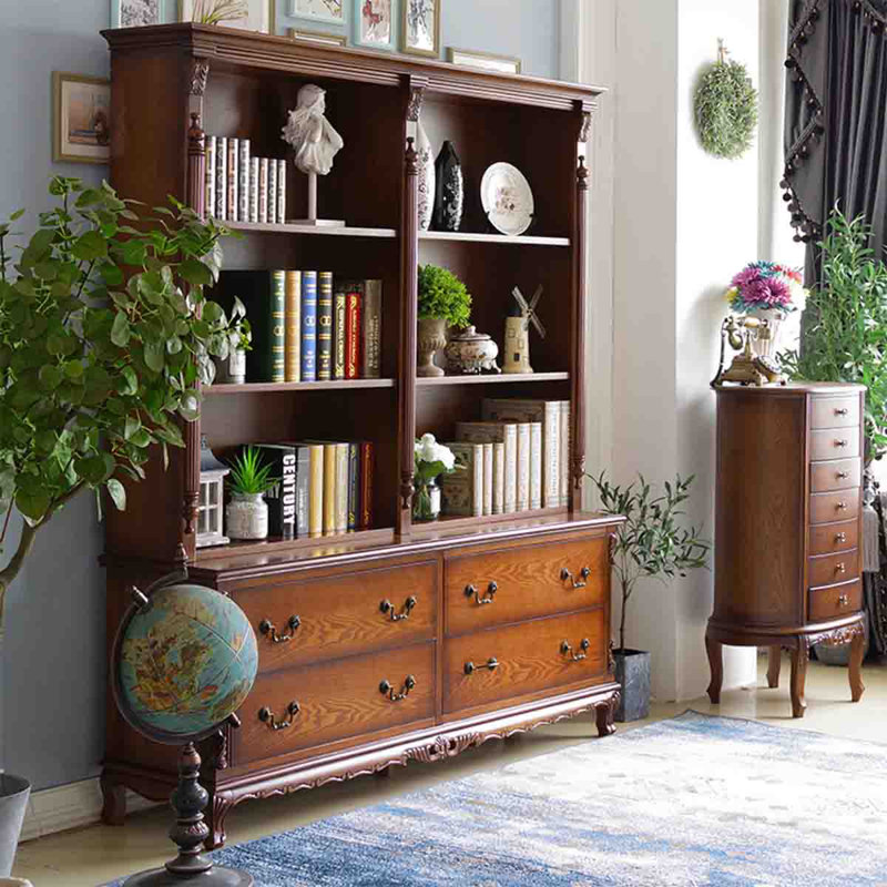 Commode en bois de style européen rétro pour rangement et bibliothèque sur pied