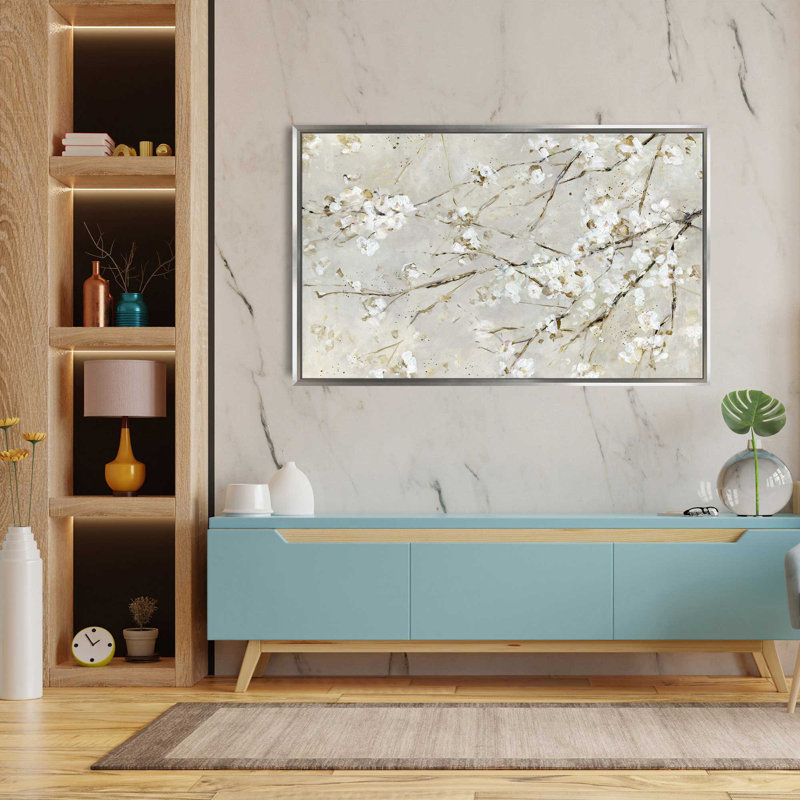 Confettis en fleurs - Peinture, L 63,5 po x H 39,5 po, Encadrement argenté