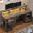 55" Computer Desk With Drawers Home Office Desk With Drawers With Monitor Shelf Farmhouse Wood Desk With Power Outlets-850436410