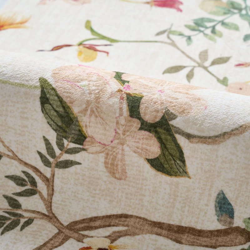 Tapis floral chinois rétro antidérapant, Beige/bleu, Half-circle 1'11" x 3'