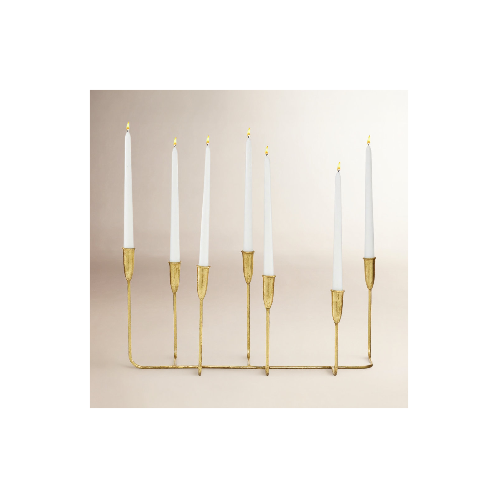 Modern Metal Candelabra Holder, Gold, 10" H x 20.6" W x 7.4" D
