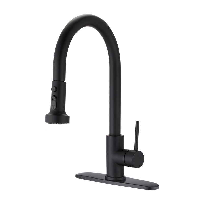 Robinet de cuisine rétractable en acier inoxydable avec douchette, Noir mat, Sans distributeur de savon
