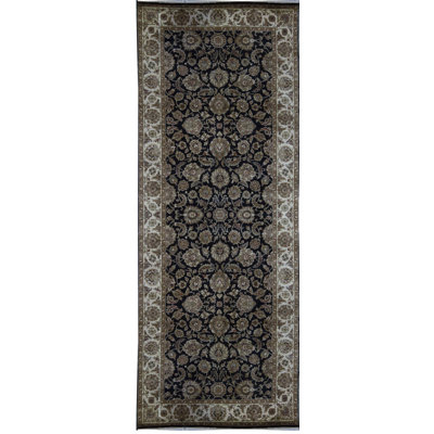 Tapis noir et ivoire de haute qualité noué à la main