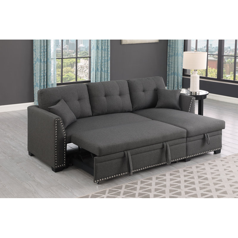 Condrey 81'' Wide Reversible Sleeper Sofa & Chaise, Dark Gray 100% Polyester