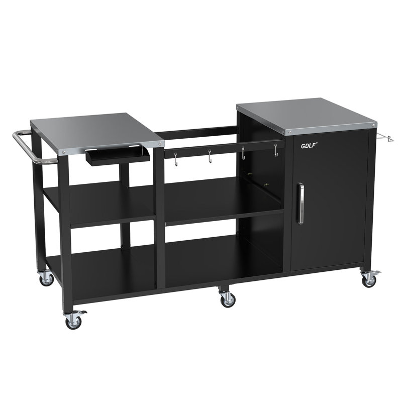 Heavy Duty Black Stainless Steel Outdoor Grill Station with Storage