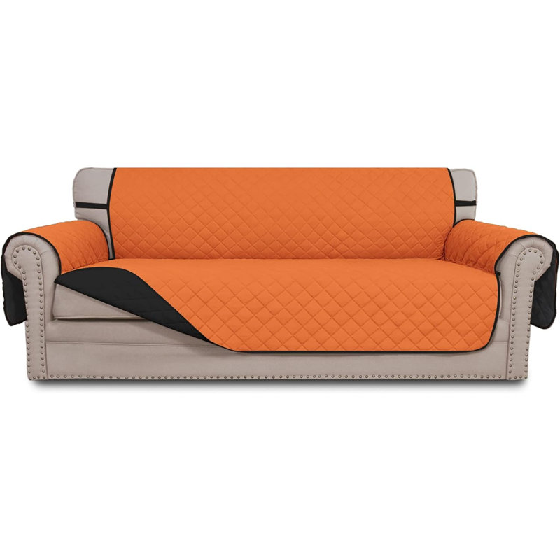 Sofa Slipcover, 76" H x 146" W x 29" D, Orange/Black Fabric