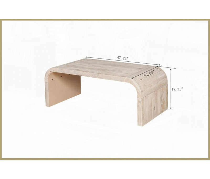 Table basse Vintage Art déco courbée - Style américain en bois naturel délavé, facile à assembler pour le salon, Bois naturel