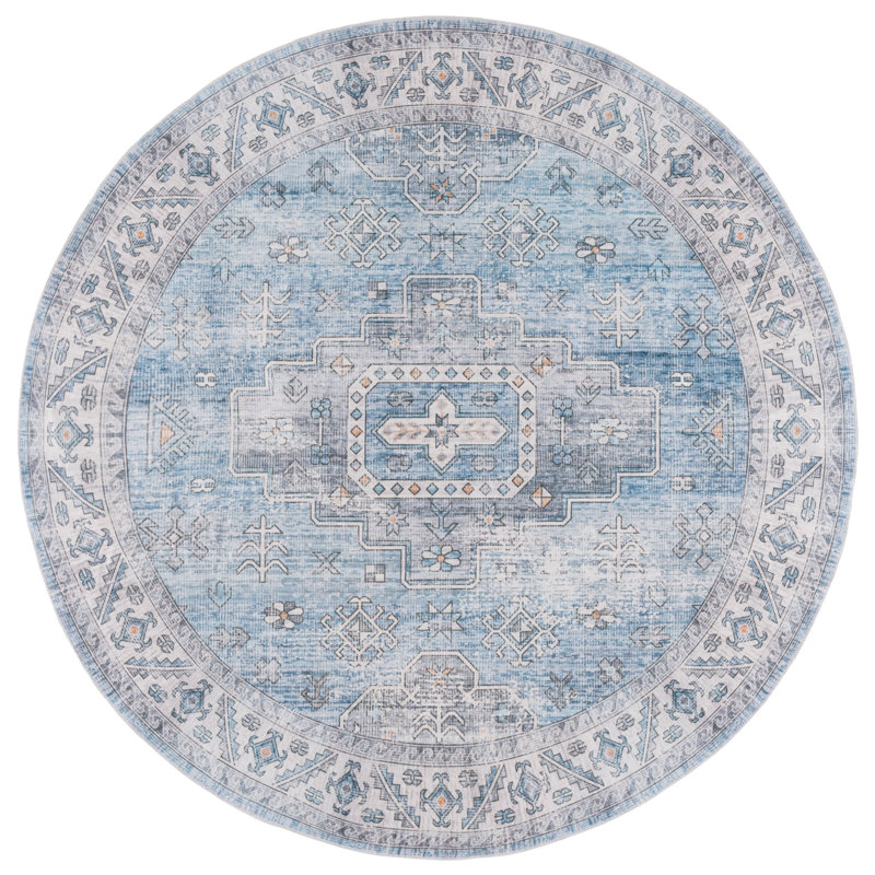 Maritess Machine Washable Southwestern Rug, Round 6'