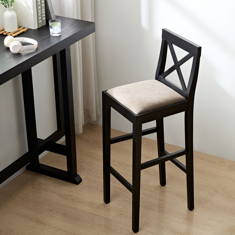 Upholstered Counter Stool with Solid Wood Frame