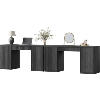 Cesiro 61" Fluted Writing Desk With Drawer And Cabinets