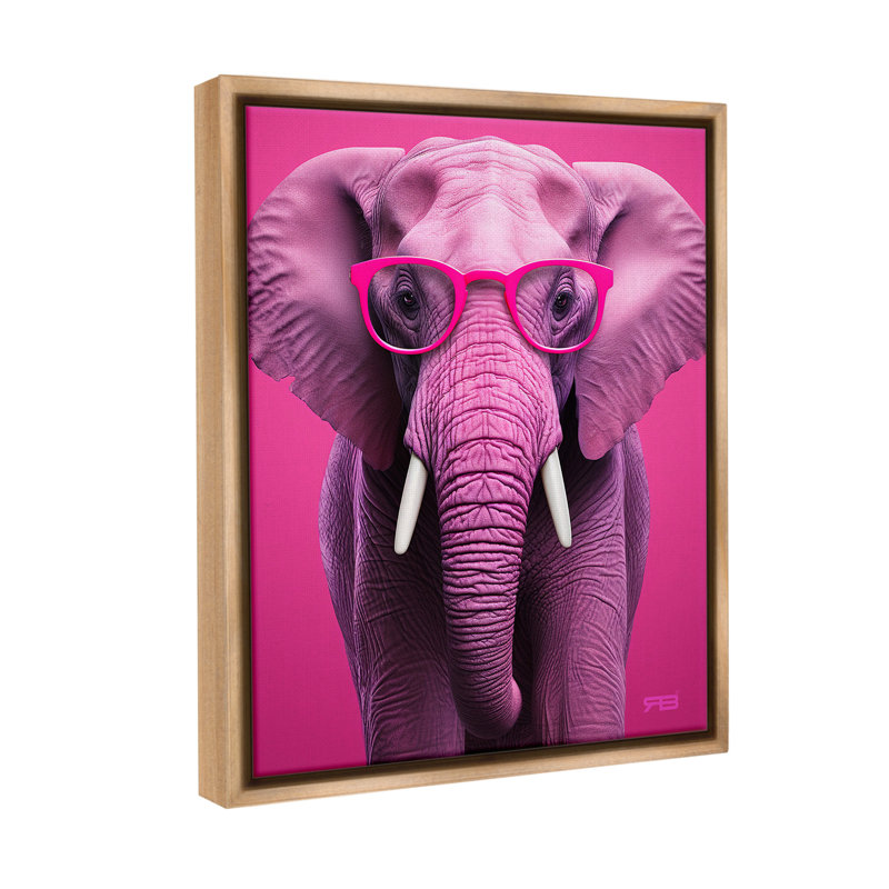 "Vivid Pink Elephant" par RB sur toile, Cadre flottant orme Montalcino, H 21 po x l 17 po