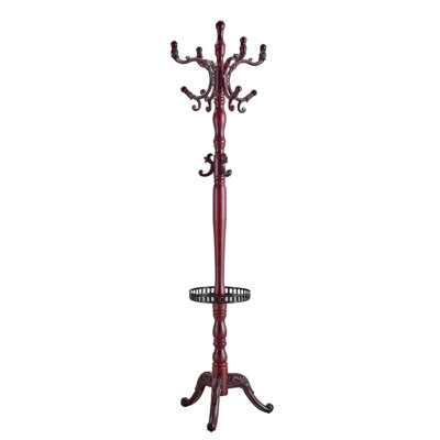 Coat Rack Freestanding, Sturdy Wooden Hall Tree Hanger, With 11 Resin Hooks & Key Tray, Easy Assembly