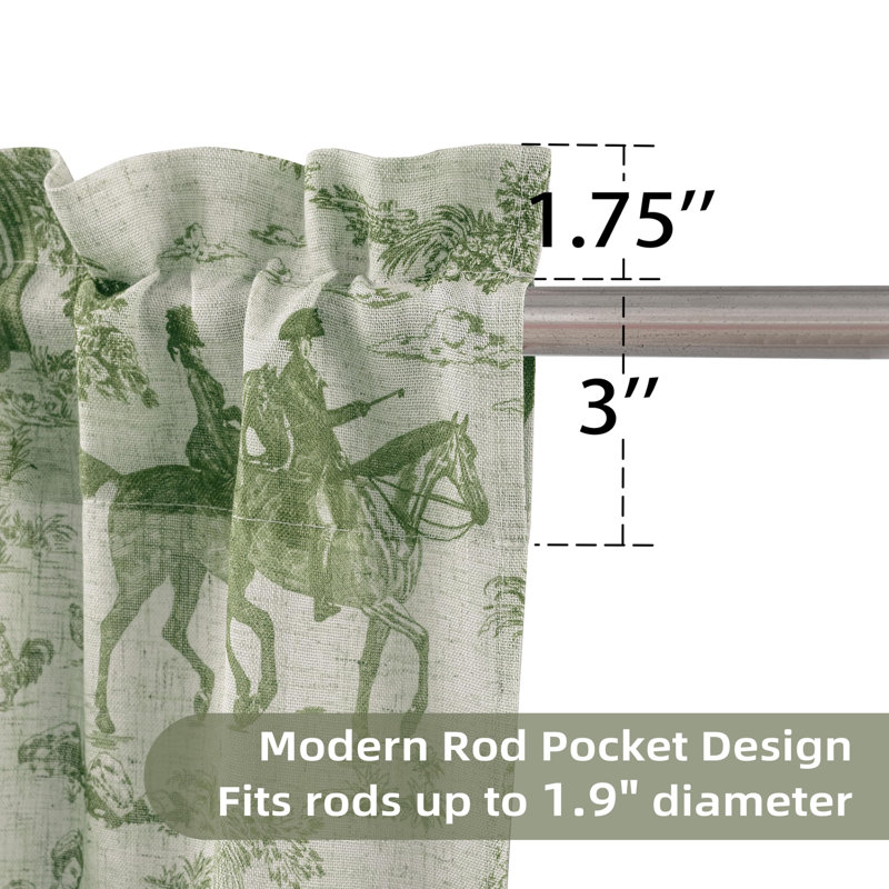 Kitchen Curtains Toile Tier Linen Short Curtains Cafe for Living Room Bathroom Farmhouse French Country Vintage Printed Pattern Rod Pocket 2 Panels