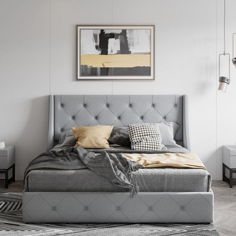  Losada 4-Drawer Upholstered Storage Bed with Wingback Headboard - Maximize Bedroom Space, No-Hassle Under Bed Storage,Queen Size