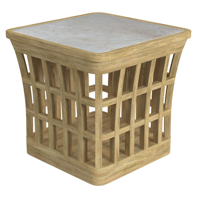 Monhegan Outdoor Teak and Marble End Table