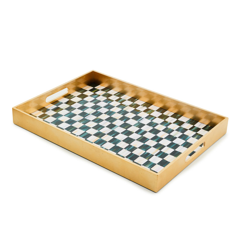 Courtly Check Lacquer Vanity Tray, White/Black/Gold, 2" H x 19.75" W x 13.75" D