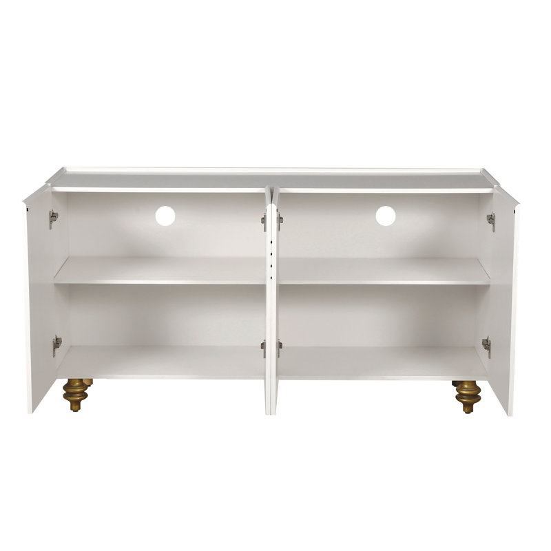 Buffet moderne cannelé avec rangement, élément courbe avec lignes strictes, armoire de rangement à 4 portes avec tablettes réglables pour la cuisine, la salle à manger et le salon (blanc)