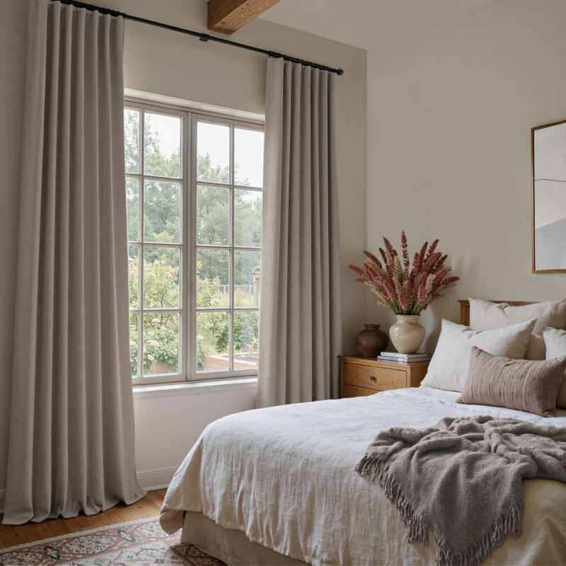 Full Blackout Curtains,Thermal Insulated Drapes,Double Layer Linen Blended Room Darkening Back Tab Pinch Pleat Drapes, Linen