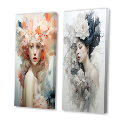 Minimalism Japan Woman Portrait - Japanese Wall Art Prints Set Of 2