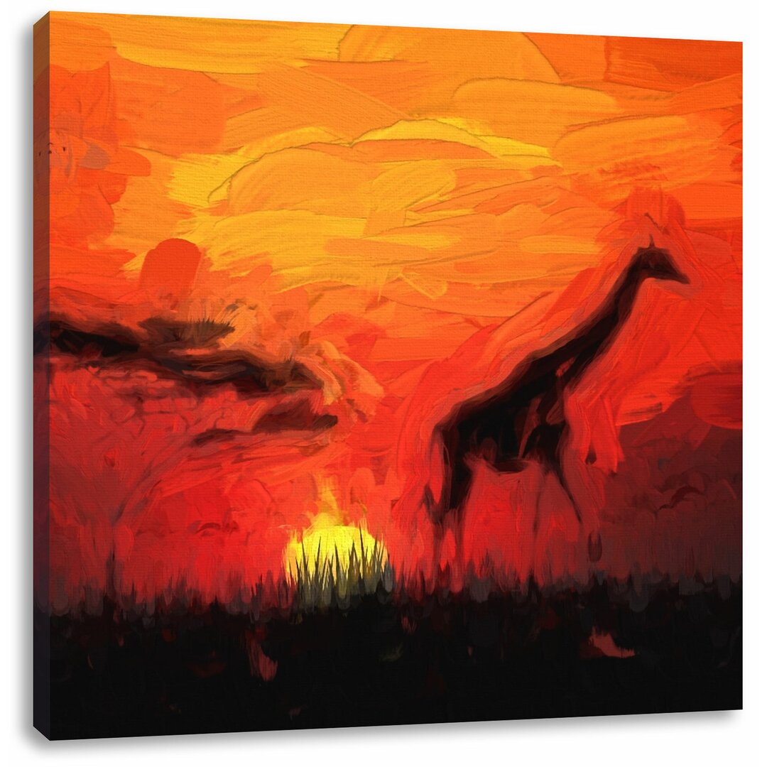 Leinwandbild Giraffe im Sonnenuntergang