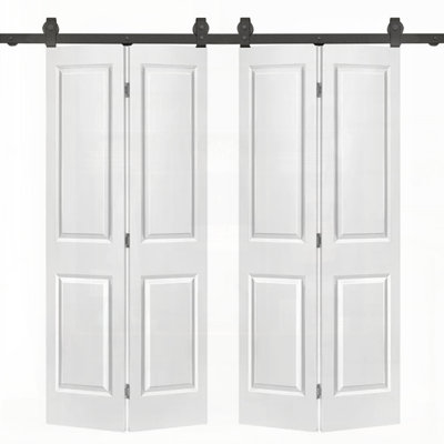 Porte de grange double pliante en panneau de fibres à densité moyenne apprêtée 2 panneaux avec ensemble de quincaillerie coulissante
