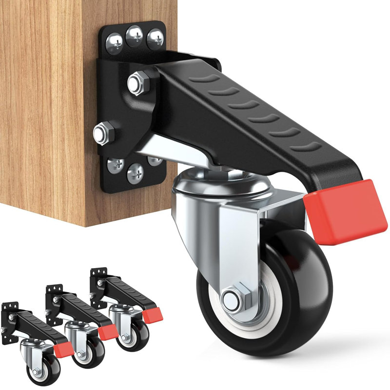 Ensemble de 4 roulettes rouges pour plan de travail, roulettes robustes avec frein avec fonction de levage et d'abaissement, roulettes rétractables à dégagement rapide pour établi, tables, charge 660LBS
