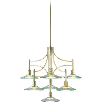  Lustre suspendu en laiton poli à 7 lumières avec abat-jour en verre fin isthme isthme