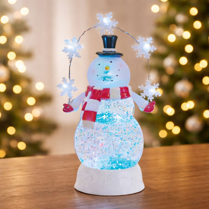 LED Snowman Snow Globe 9.5"H