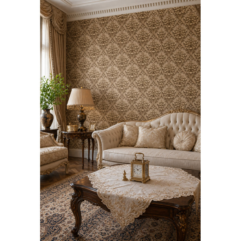 Papier peint damassé orné, motif floral en relief, fresque murale baroque vintage, Peel and Stick