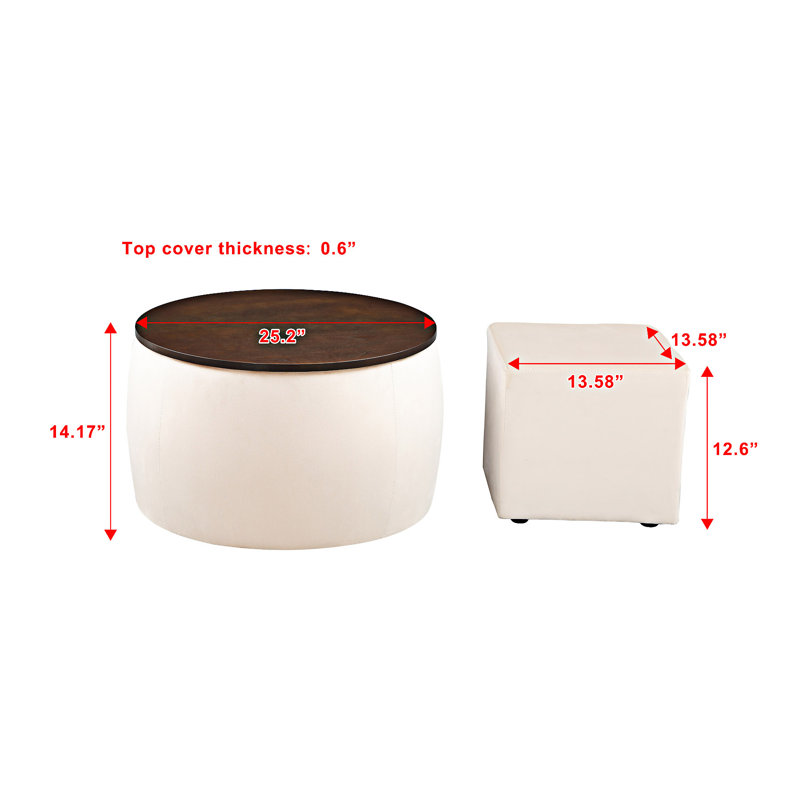 Ensemble de repose-pieds rond avec table basse ronde et repose-pieds, Beige