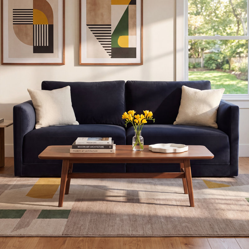 Deirdre 74 " Velvet Loveseat, Navy Velvet
