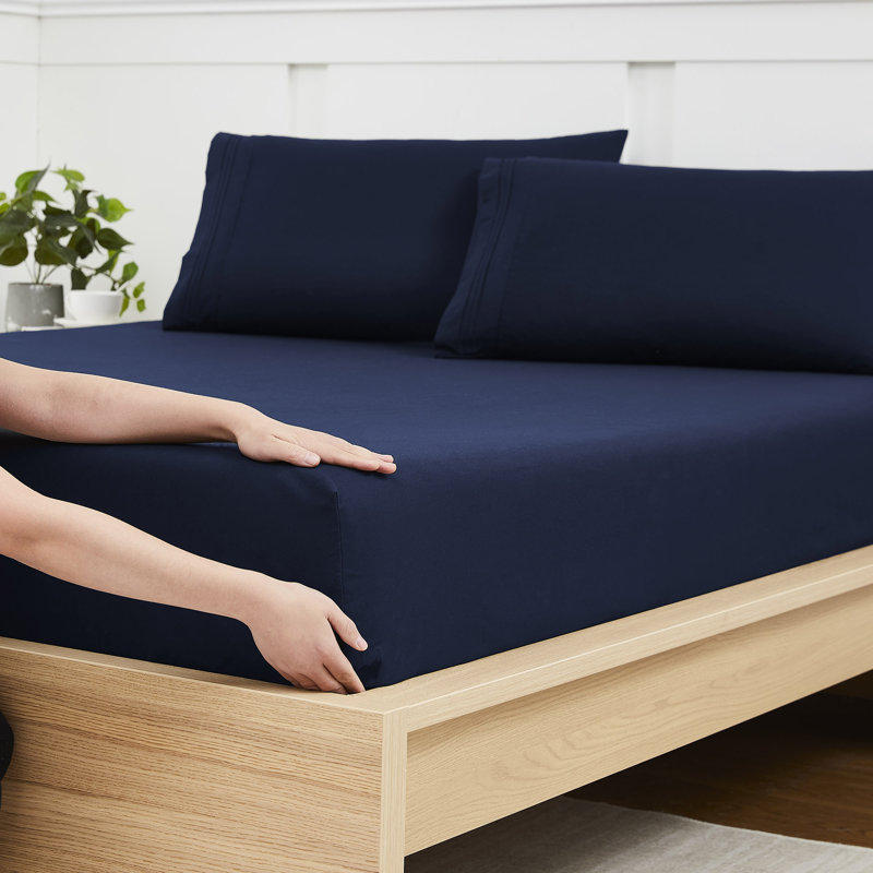 Draps de fond en microfibre brossée avec sangles en feuille intégrées, Drap-housse de taille double, Bleu marine