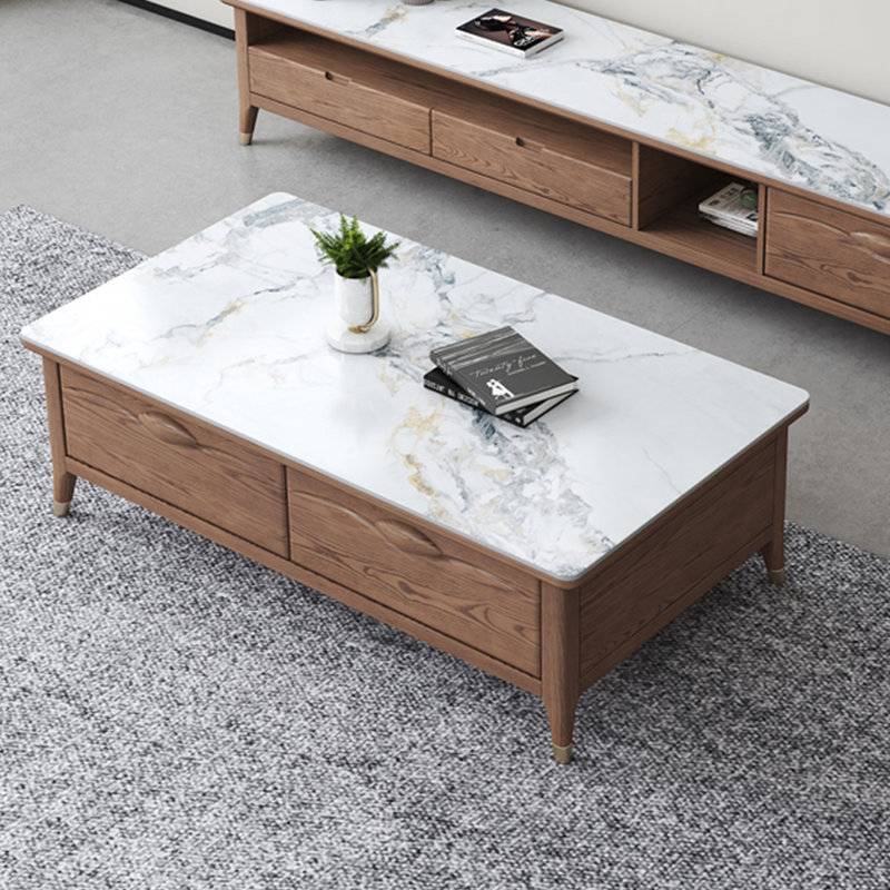 Ash Wood Coffee Table with Rock Plate Desktop