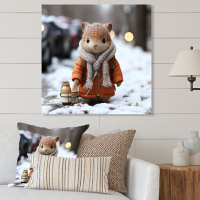 Dressed Squirrel In Morning Snow III - Squirrel Animal Metal Wall Art