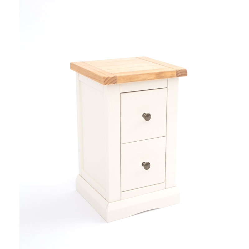 Pharsalia 35cm W Solid + Manufactured Wood Bedside Table, Off-White, Brass Knob