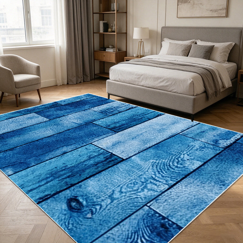 1PC vintage distressed navy blue wood plank area rugs for Living Room, Soft and Comfortable, Suitable for all seasons, easy-to-maintain, machine washable Indoor floor mat, Under Table Farmhouse suitable for dining table, kitchen, bedroom, entryway,