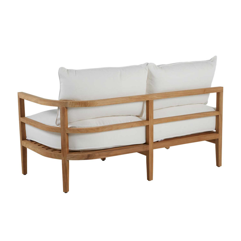 Santa Barbara 57.5" Wide Outdoor Teak Loveseat with Cushions, Rollo Lace InsideOut® Linen, Welt + Standard fill, Natural Teak