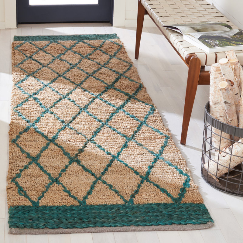 Natural Fiber Hand Loomed Jute/Cotton Geometric Rug in Tan, Runner 2'6" x 8'