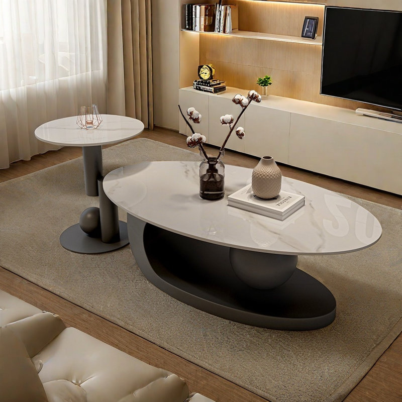 Creative oval rock plate end table, 15.7" H x 39.4" L x 21.7" W