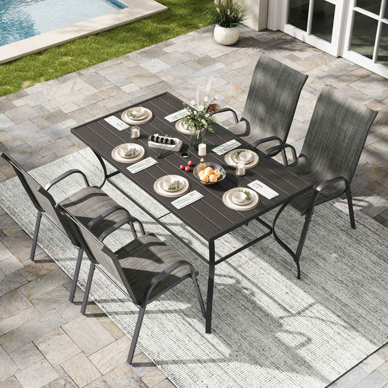 Ensemble repas extérieur pour 4 personnes Kensen, Gris foncé