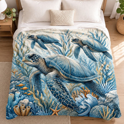 1Pcs Sea Turtle Print Flannel Blanket – Single-Sided;Vibrant Ocean ThemeDurable and SoftMachine WashableIdeal for Home Relaxation BeddingAvailable in Multiple SizesEasy to Carry Travel CampingA Unique Gift Choice. Beddi
