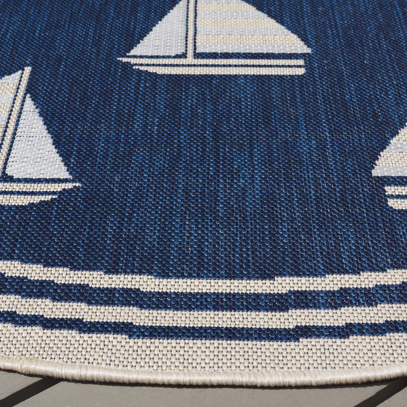 Tapis d'intérieur / extérieur à motif géométrique Sezis Performance, Rond 6 pi 7 po