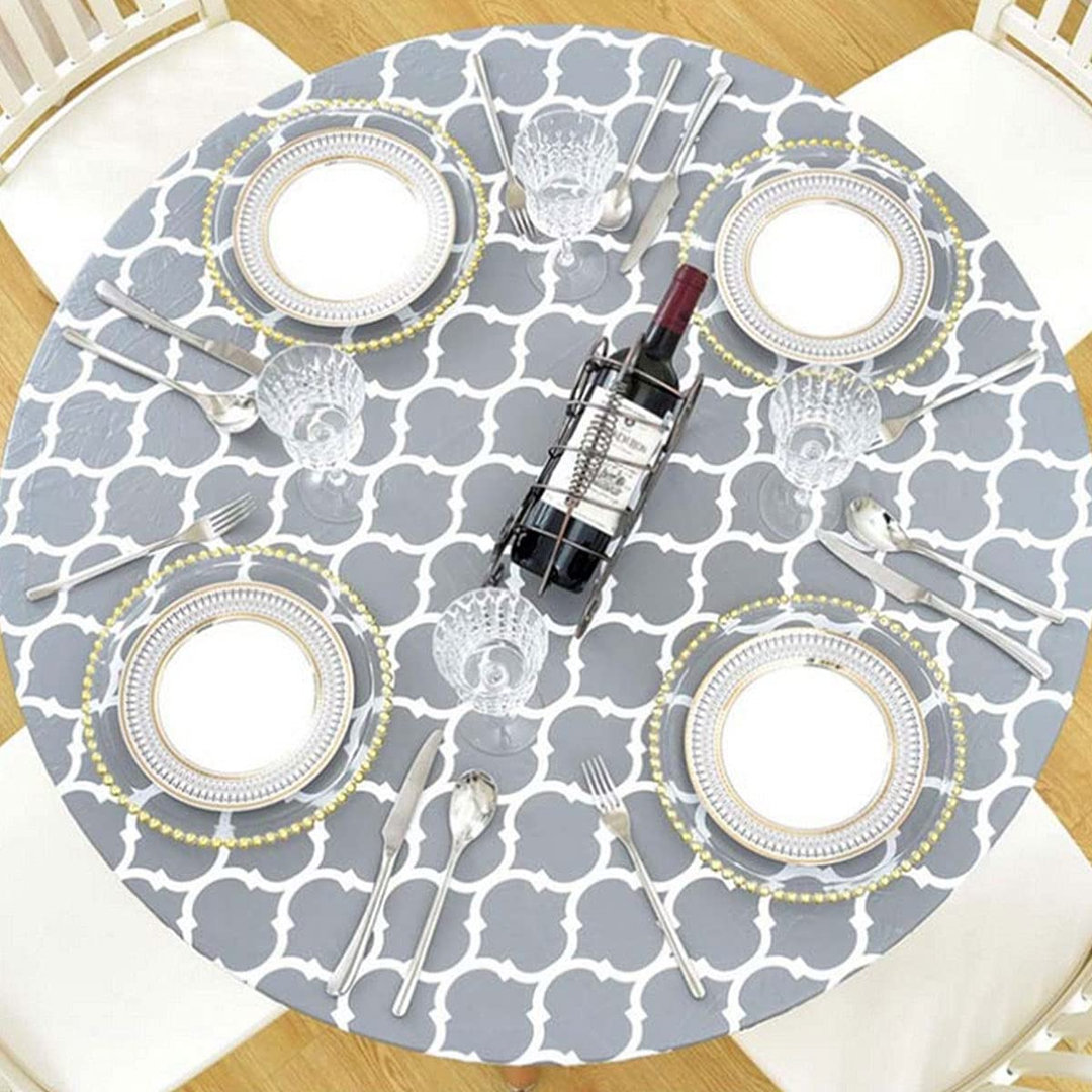 Round Table Protector Wipeable Circle Tablecloth 110cm, Elastic Edged Fitted Table Cloth
