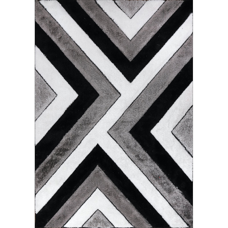 Hajredin Collection Black/Grey Abstract Angle Area Rug, 8' X 10', Rectangle 2'1" x 3'3"