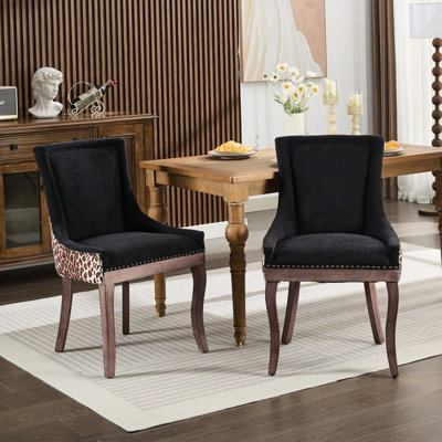 Of 2 Ultra Side Leopard Print Dining Chairs, Thickened Luxury Fabric, High - , And Solid Wood Frame With Rebound Modern Mid Century Chairs 2, For Comfort, Elasticity Foam Steel Spring Cushion