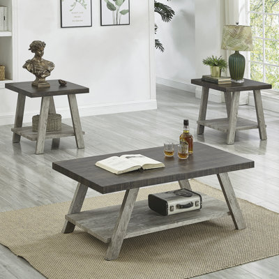 Table basse rectangulaire avec plateau en bois manufacturé et tablette