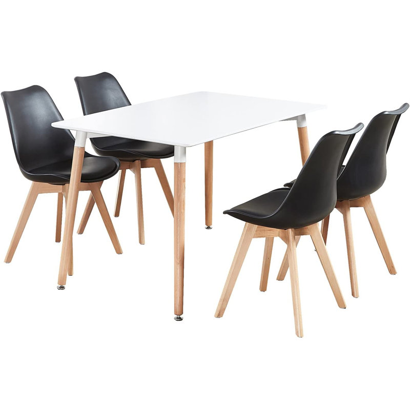 Zane 4 Person Modern Dining Table Set, White, Black