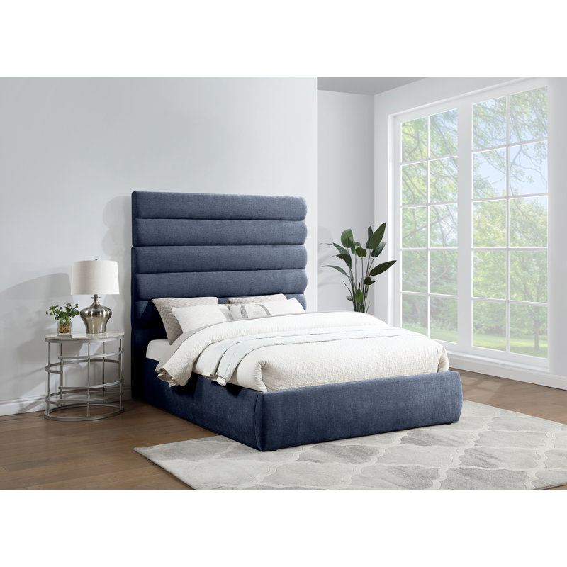 Lit en tissu Adam Chenille, Grand, Tissu chenille bleu marine